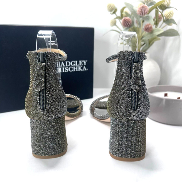 Badgley Mischka Kameryn Open Toe Block Heel Sandal Pewter Women's 8 NWB - Picture 4 of 12